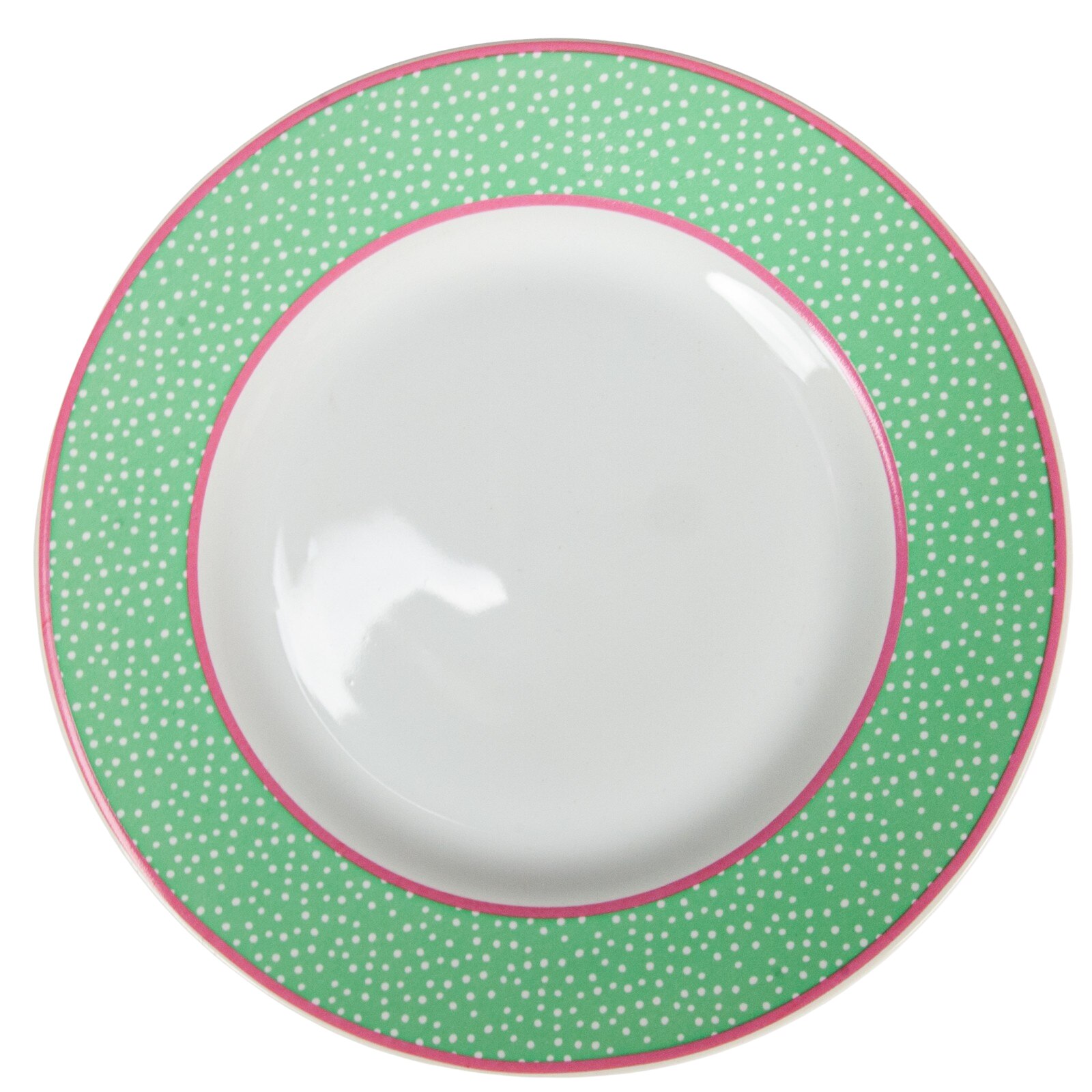 Farfurii desert, Cesiro, diametrul 20 cm, Alb Pur decorat cu banda Verde cu roz si puncte albe