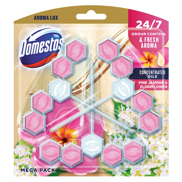 DOMESTOS Aroma Lux Pink Jasmine & Elderflower WC-rúd, 3x55g