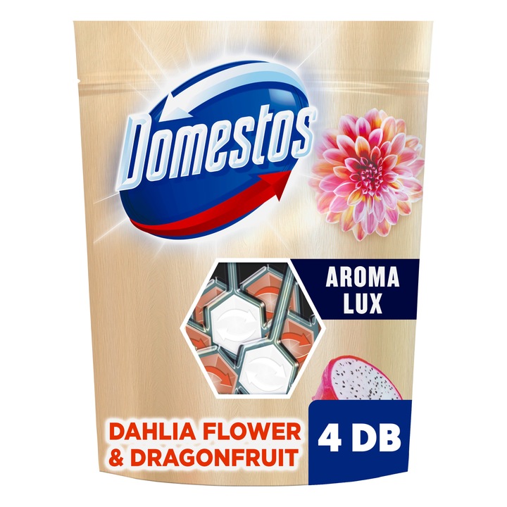 DOMESTOS Aroma Lux Dahlia Flower & Dragon Fruit WC-rúd, 4x55g