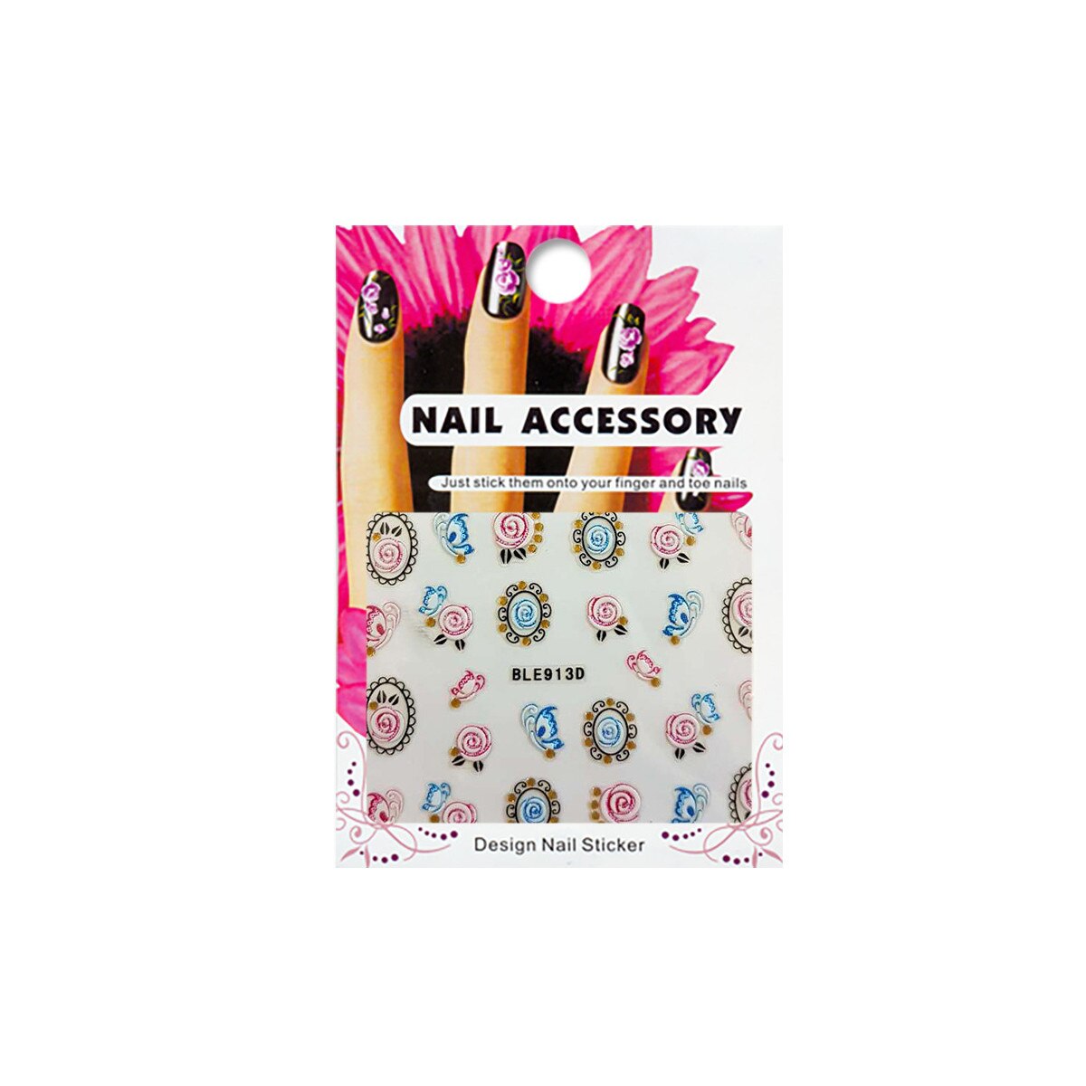 Tatuaj sticker cu efect acrilic, MoonbasaNails, BLE913D, Multicolor