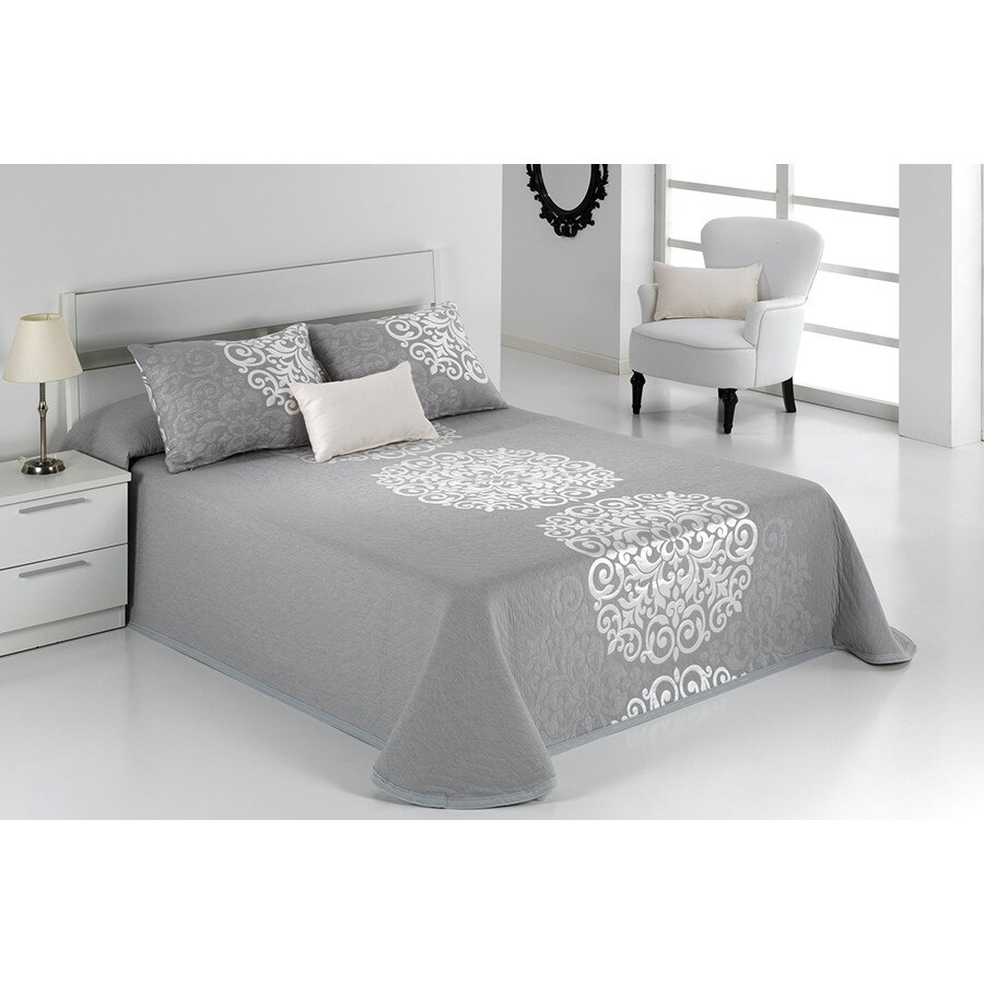 Set Cuvertura premium Presley si 2 fete de perna, Reig Marti, gri, dimensiune 235 cm x 270 cm