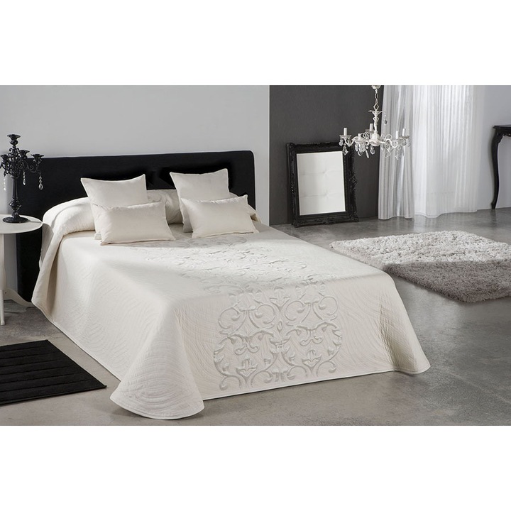 Set Cuvertura premium Piano si 2 fete de perna, Reig Marti, light cream, dimensiune 280 cm x 270 cm