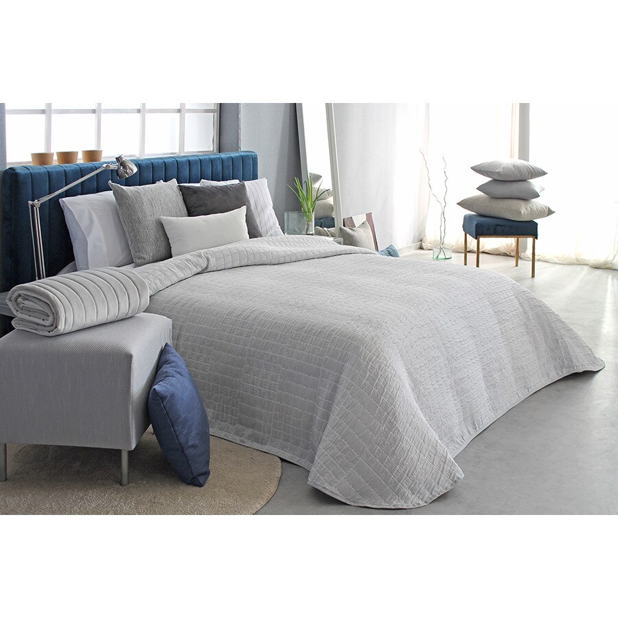 Set Cuvertura Ogy si 2 fete de perna, Reig Marti, gri, dimensiune 250 cm x 270 cm