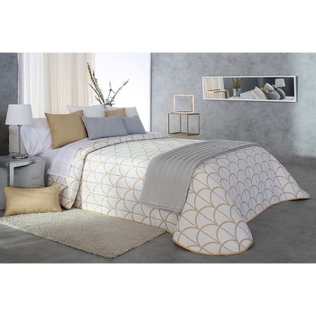 Set Cuvertura Oregon si o fata de perna, Reig Marti, design auriu, 190 cm x 270 cm Set Cuvertura Oregon si o fata de perna, Reig Marti, design auriu, 190 cm x 270 cm
