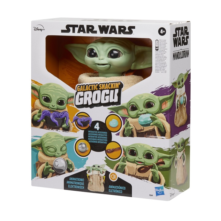 Figurina interactiva Star Wars - Baby Yoda, Galactic Snackin’ Grogu, 23,5 cm