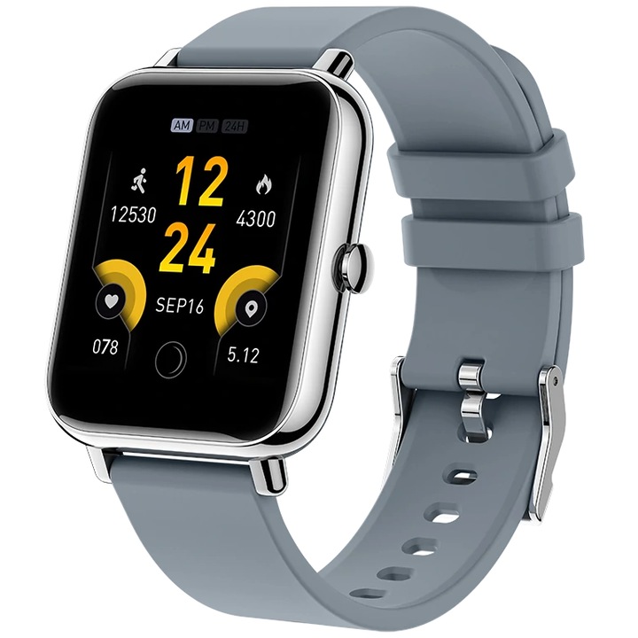 Часовник SmartWatch ISP LikeSmart Hero Band FiT, 1.69" FULL сензорен дисплей, SpO2 оксиметър, Известия за обаждания / социални мрежи, Мониторинг на сърдечна честота / кръвно налягане, Силикон, Сив