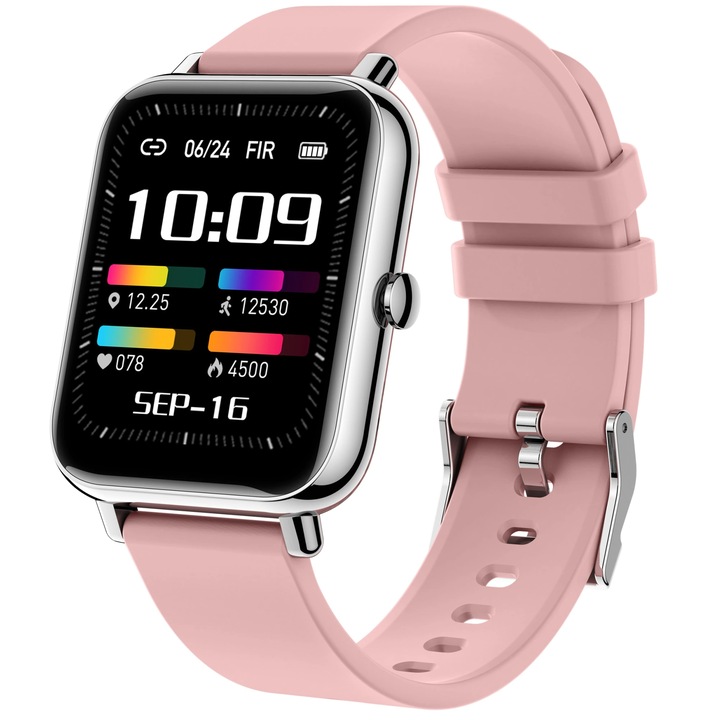 SmartWatch ISP LikeSmart™ Hero Band FiT, 1,69" FULL сензорен дисплей, SpO2 оксиметър, известия за обаждания и социални мрежи, мониторинг на сърдечната честота и кръвното налягане, розов силикон