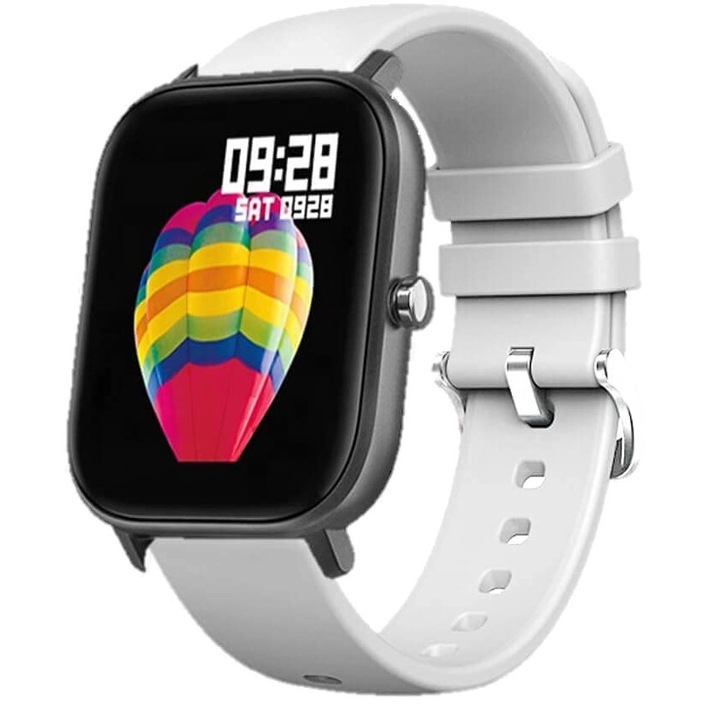 SmartWatch ISP LikeSmart Hero Band FiT, 1.69" FULL Touch Display, SpO2 оксиметър, Известия за обаждания / социални мрежи, Мониторинг на сърдечна честота / кръвно налягане, Бял, Силикон
