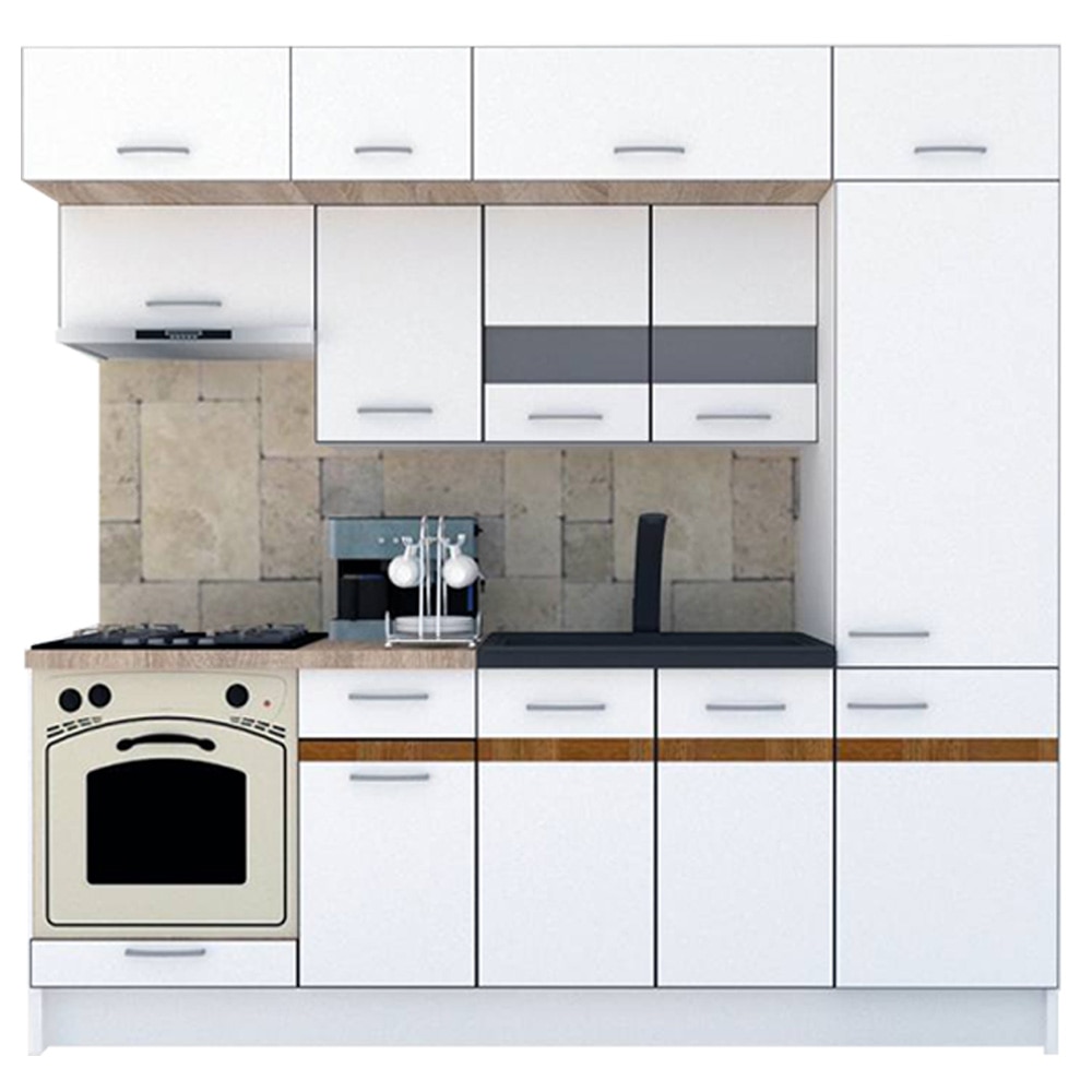 Set Bucatarie Genarom BIGMAR New 230 A, 230 x 225,5 x 60 cm, Alb / Decor Alb