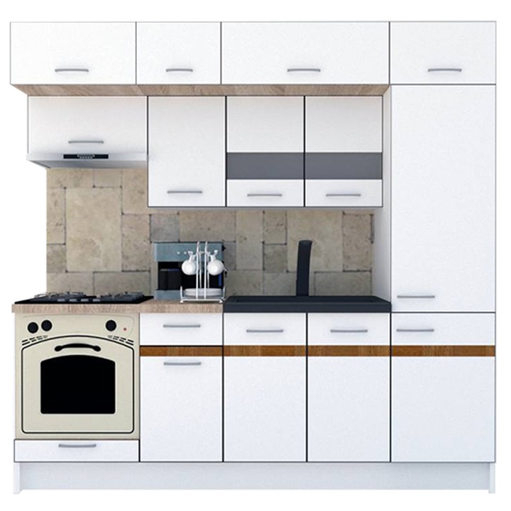 Set Bucatarie Genarom BIGMAR New 230 A, 230 x 225,5 x 60 cm, Alb / Decor Alb