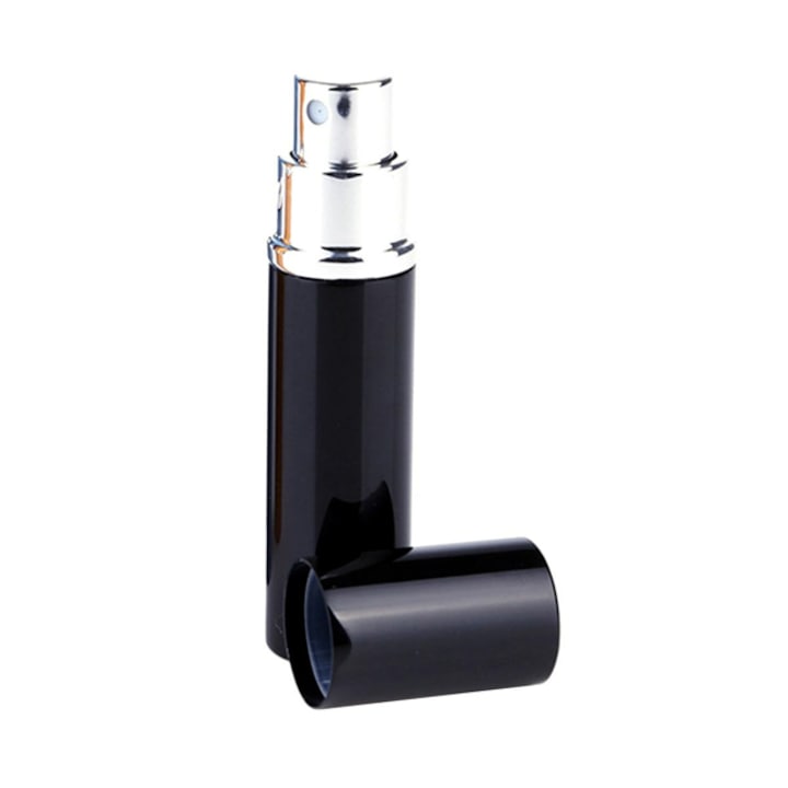 Utazási parfüm permetező, újratölthető, alumíniumból, kapacitása 10 ml, fekete