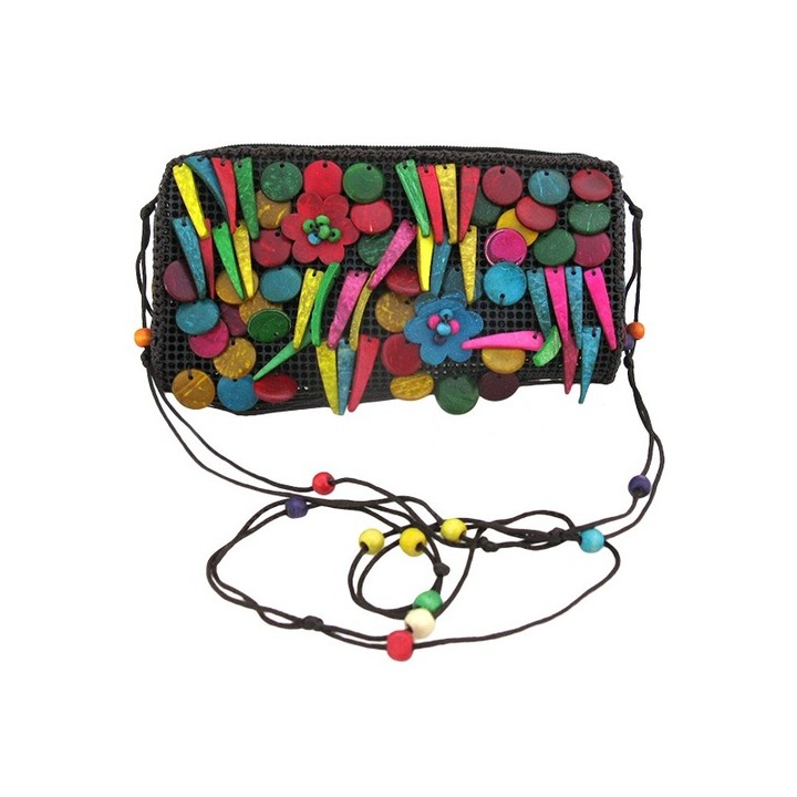 Műanyag táska fa pöttyökkel díszítve, Többszínű, 23 x 14 x 7 cm