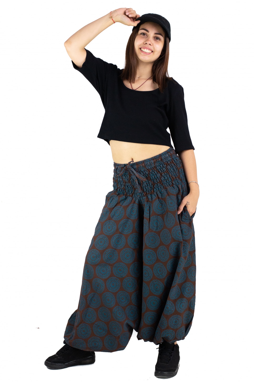 Salvari Ucca cu banda lata, Print Mandala, Albastru, Marime universala