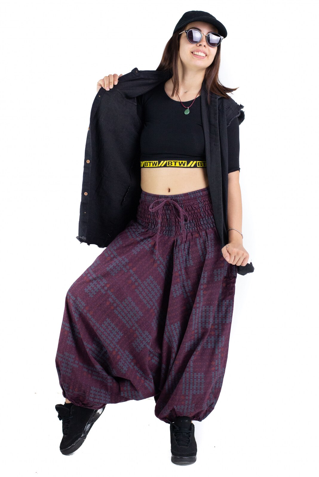 Salvari Ucca cu banda lata si print abstract, Mov inchis, Marime universala