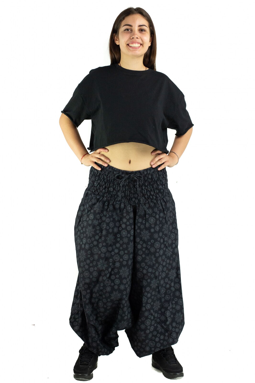 Salvari Ucca cu banda lata si print, Model 10, Negru, Marime universala