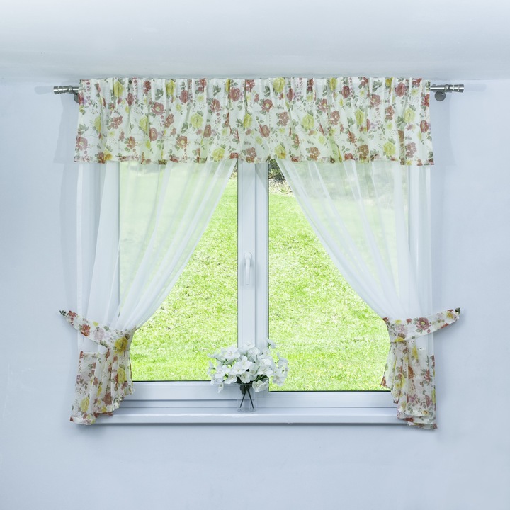 Perdea Decolis mini Voal alb cu Betty rosu M13.2 latime 270 cm, inaltime 150 cm