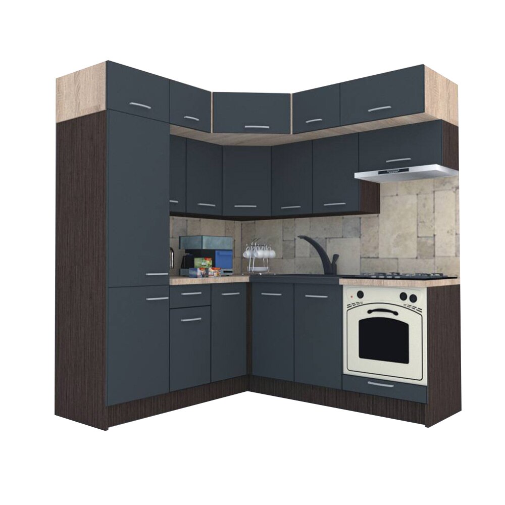 Set Bucatarie de Colt Genarom BIG GENA NEW DR. 190-200 x 225,5 x 60 cm, Cu Corp de Cuptor, Wenge / Decor 0164