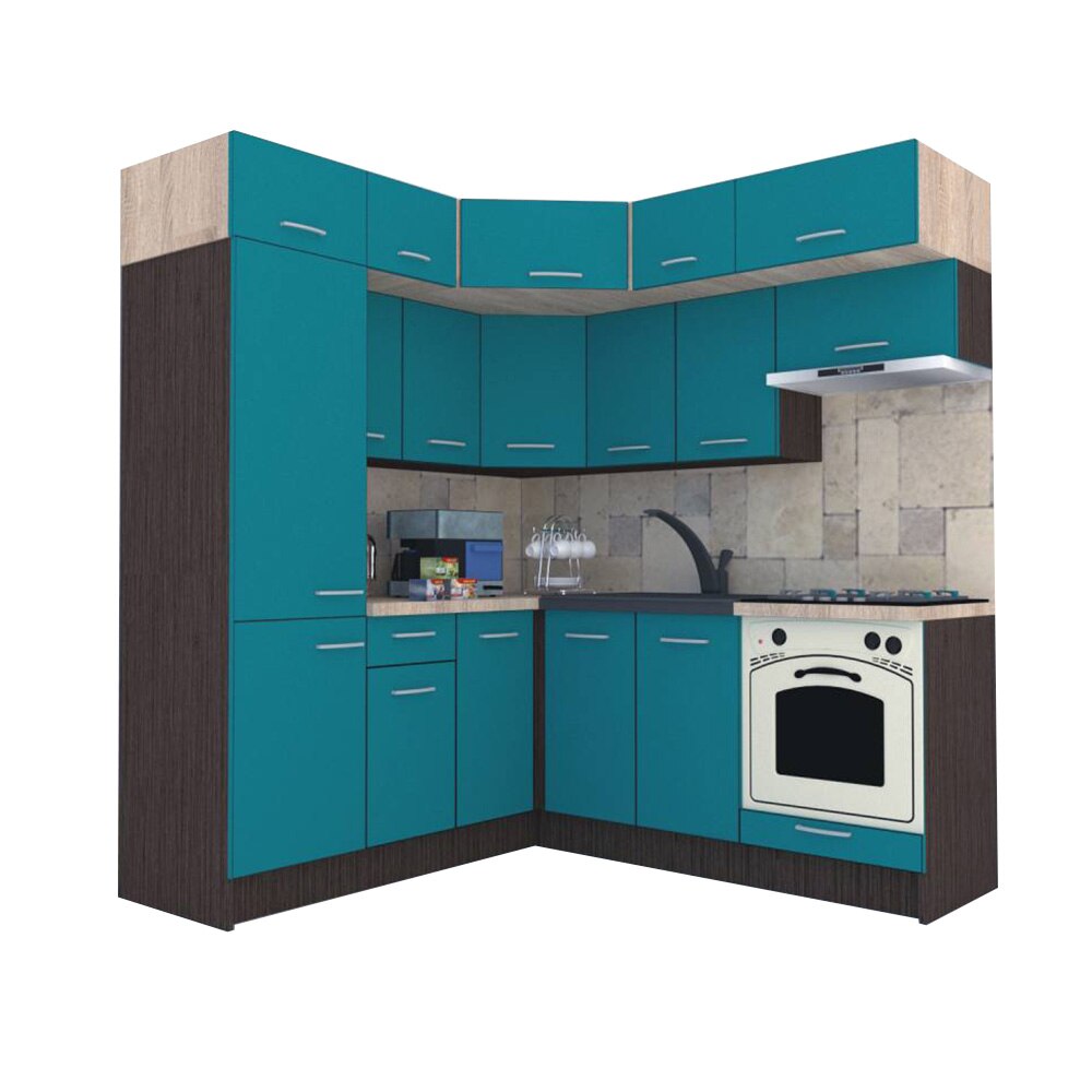 Set Bucatarie de Colt Genarom BIG GENA NEW DR. 190-200 x 225,5 x 60 cm, Cu Corp de Cuptor, Wenge / Decor 0245