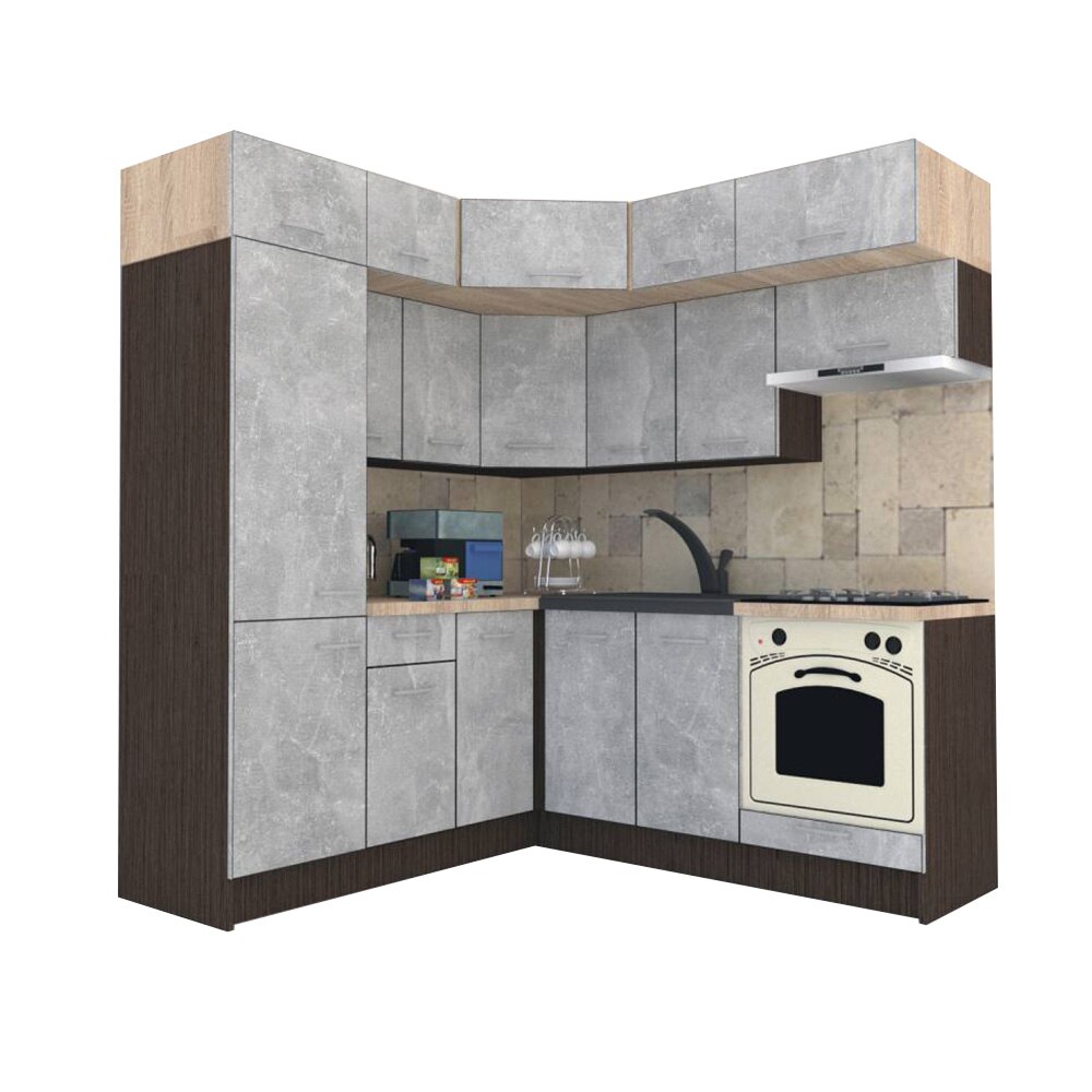 Set Bucatarie de Colt Genarom BIG GENA NEW DR. 190-200 x 225,5 x 60 cm, Cu Corp de Cuptor, Wenge / Decor 4298