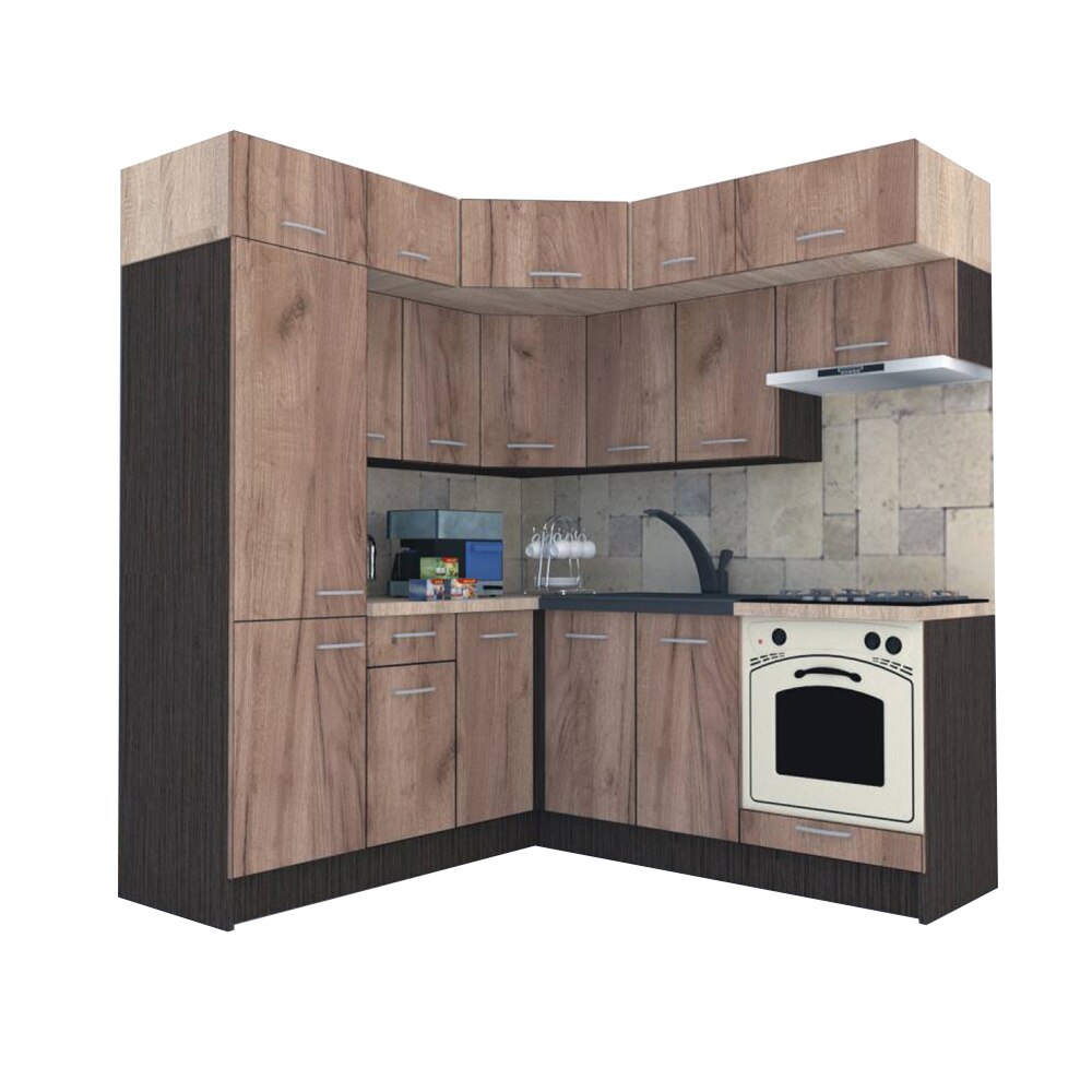 Set Bucatarie de Colt Genarom BIG GENA NEW DR. 190-200 x 225,5 x 60 cm, Cu Corp de Cuptor, Wenge / Decor K004