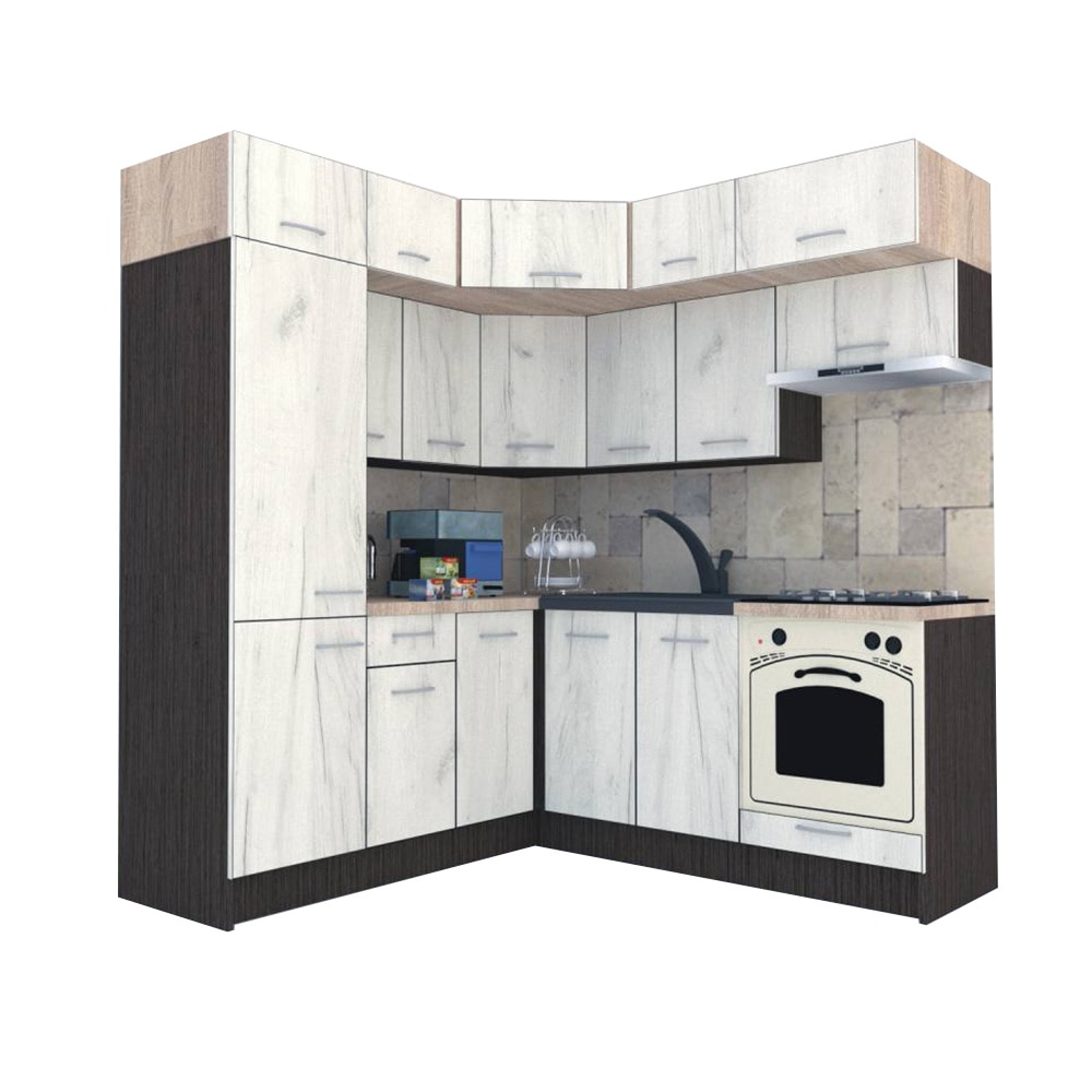 Set Bucatarie de Colt Genarom BIG GENA NEW DR. 190-200 x 225,5 x 60 cm, Cu Corp de Cuptor, Wenge / Decor K001