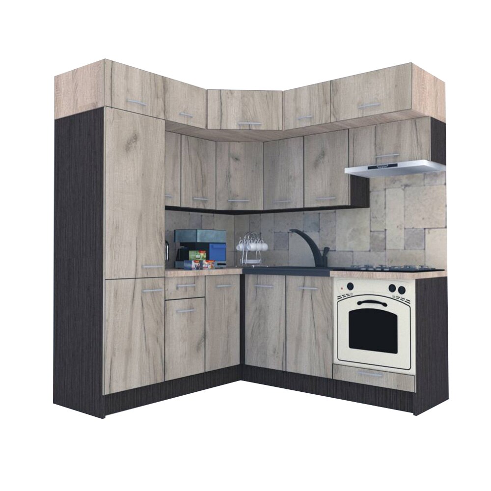 Set Bucatarie de Colt Genarom BIG GENA NEW DR. 190-200 x 225,5 x 60 cm, Cu Corp de Cuptor, Wenge / Decor K002