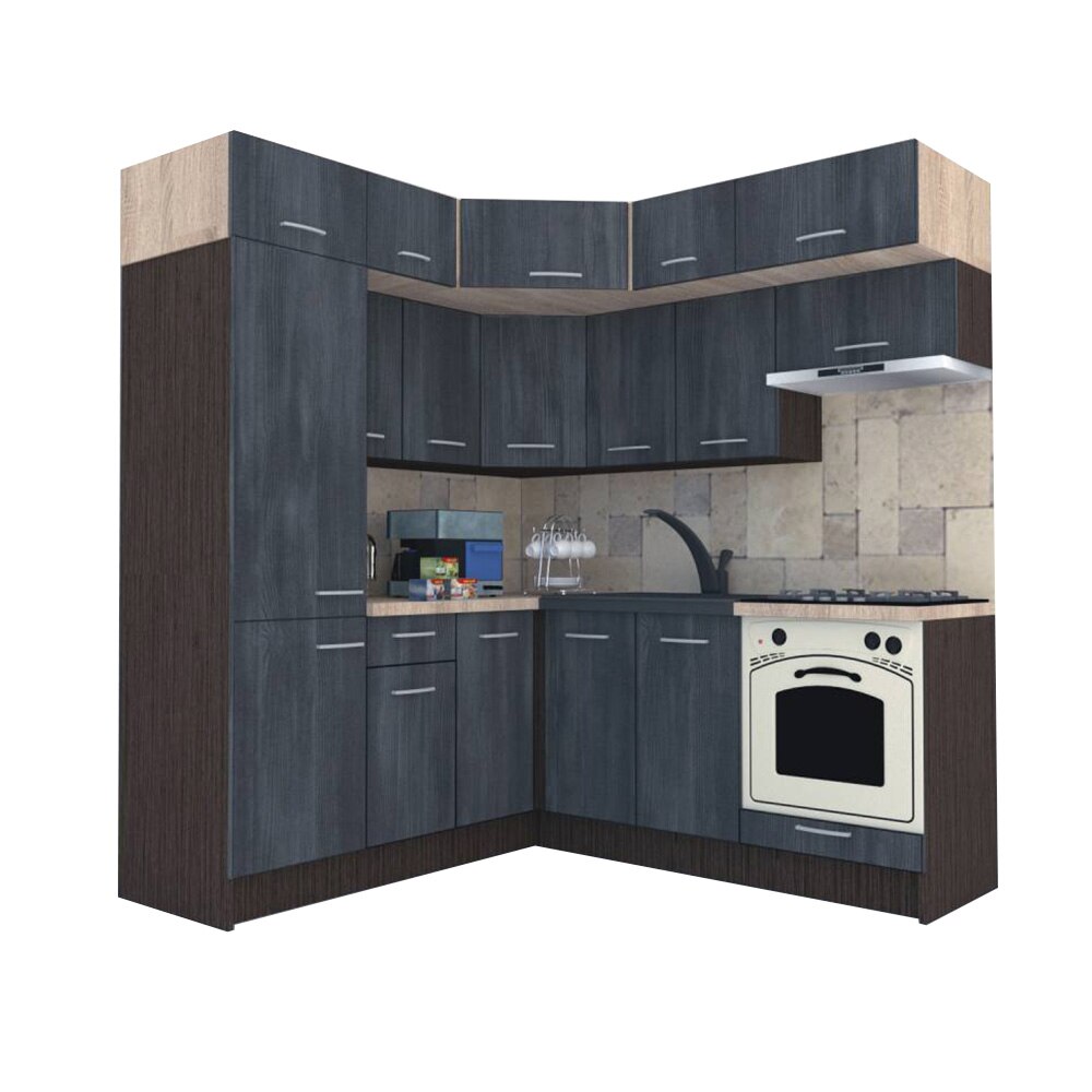 Set Bucatarie de Colt Genarom BIG GENA NEW DR. 190-200 x 225,5 x 60 cm, Cu Corp de Cuptor, Wenge / Decor 8509