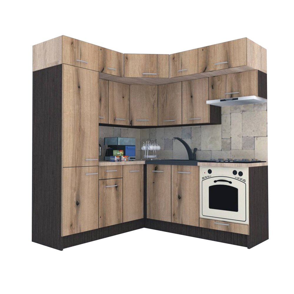 Set Bucatarie de Colt Genarom BIG GENA NEW DR. 190-200 x 225,5 x 60 cm, Cu Corp de Cuptor, Wenge / Decor K365