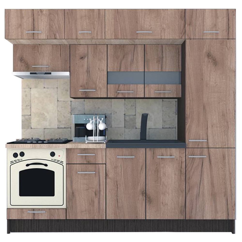 Set Bucatarie Genarom BIGMAR New 230 A, 230 x 225,5 x 60 cm, Wenge / Decor K004