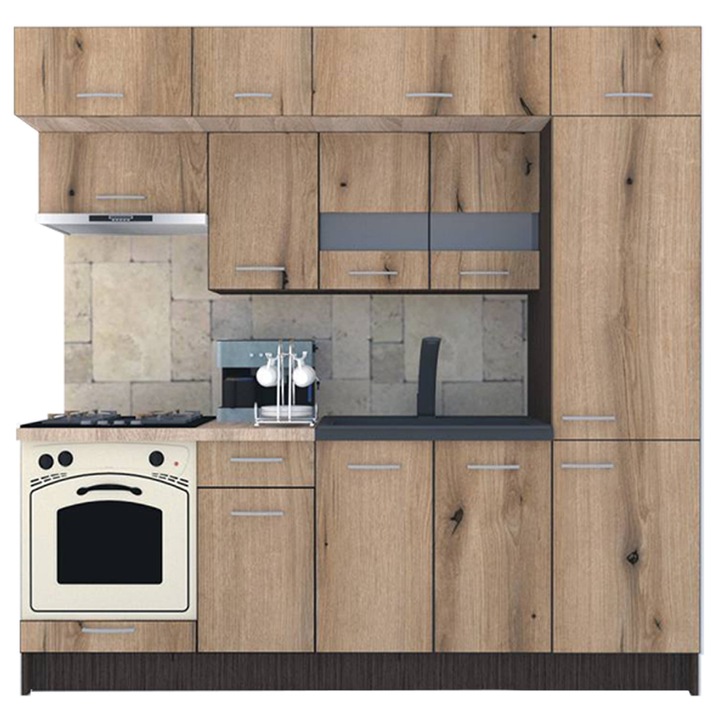 Set Bucatarie Genarom BIGMAR New 230 A, 230 x 225,5 x 60 cm, Wenge / Decor K365