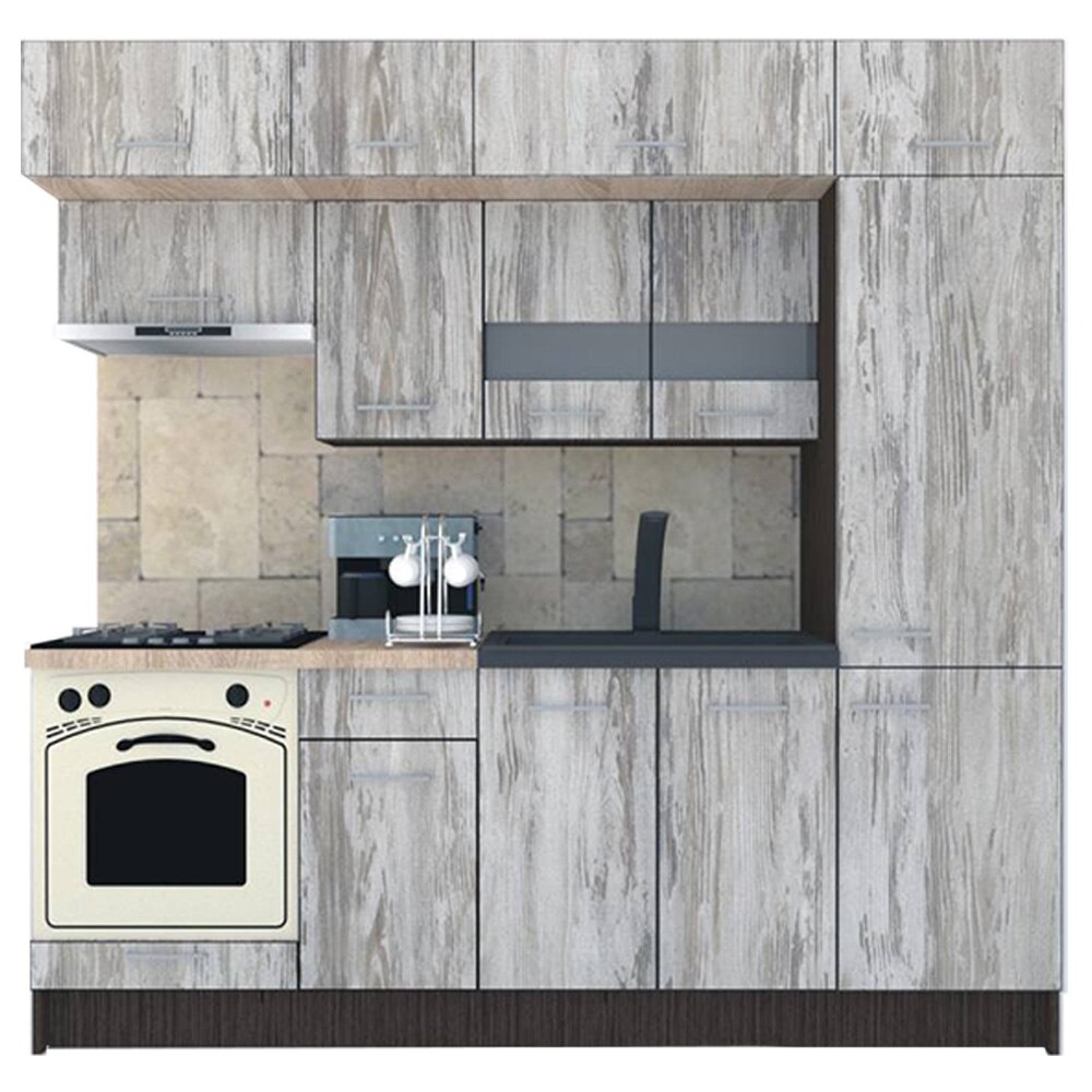 Set Bucatarie Genarom BIGMAR New 230 A, 230 x 225,5 x 60 cm, Wenge / Decor K084