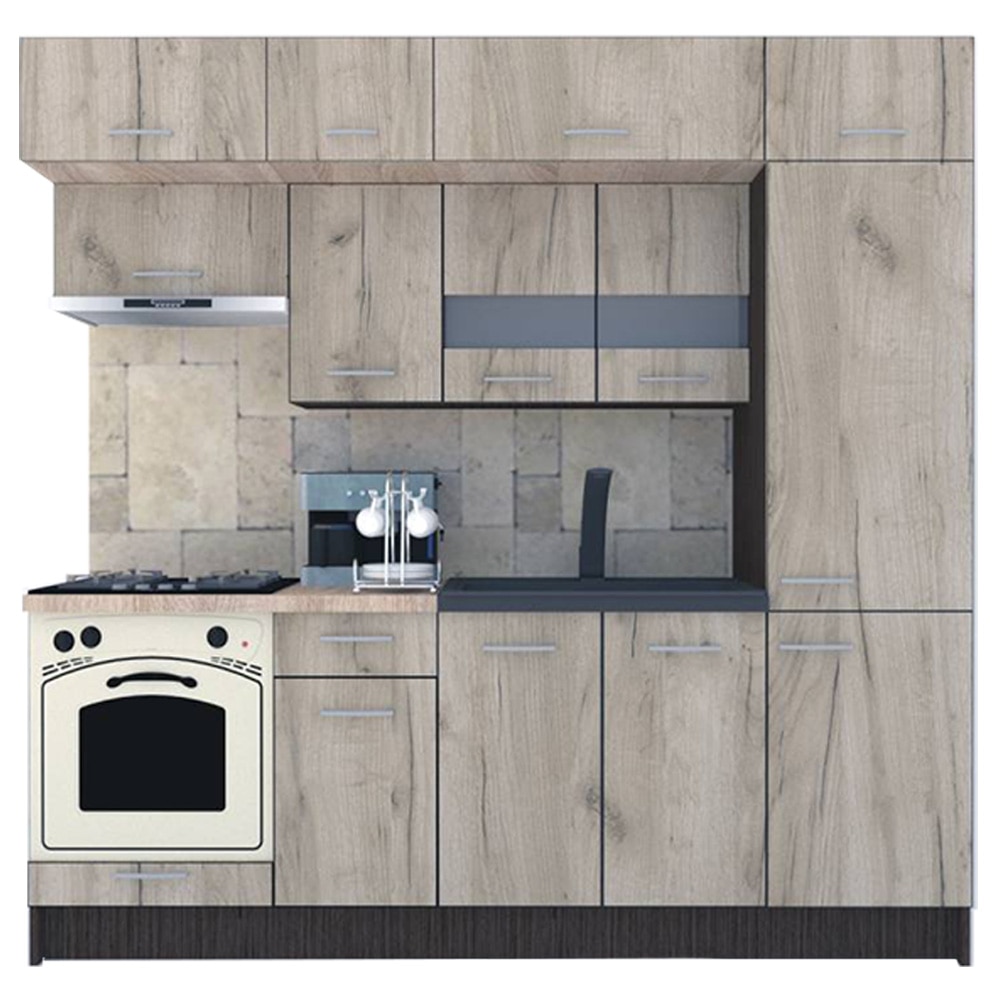 Set Bucatarie Genarom BIGMAR New 230 A, 230 x 225,5 x 60 cm, Wenge / Decor K002