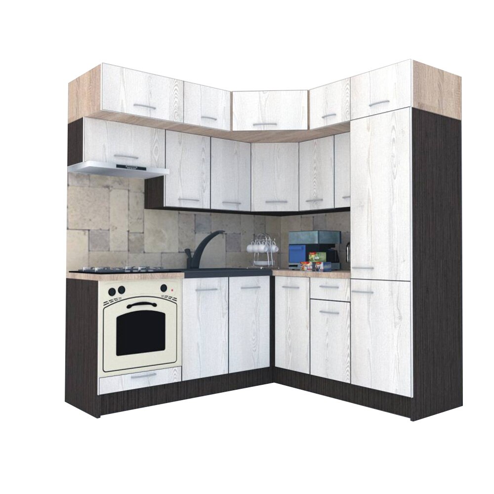 Set Bucatarie de Colt Genarom BIG GENA NEW ST. 190-200 x 225,5 x 60 cm, Cu Corp de Cuptor, Wenge / Decor K010