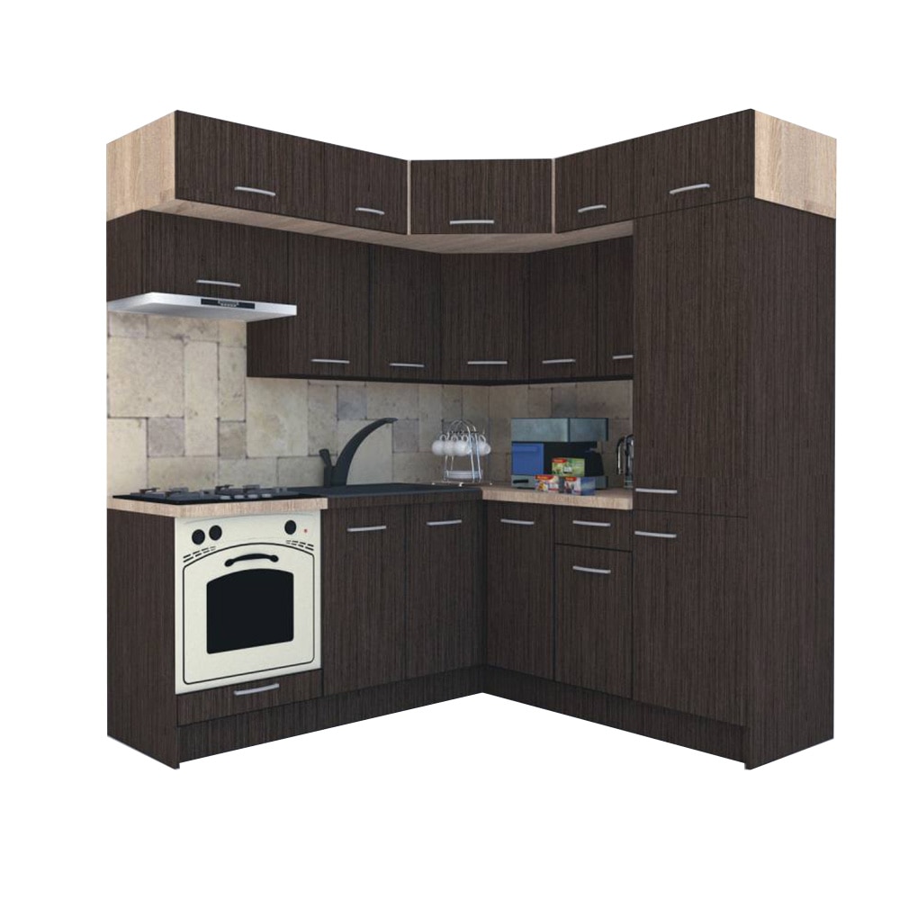Set Bucatarie de Colt Genarom BIG GENA NEW ST. 190-200 x 225,5 x 60 cm, Cu Corp de Cuptor, Wenge / Decor 8548