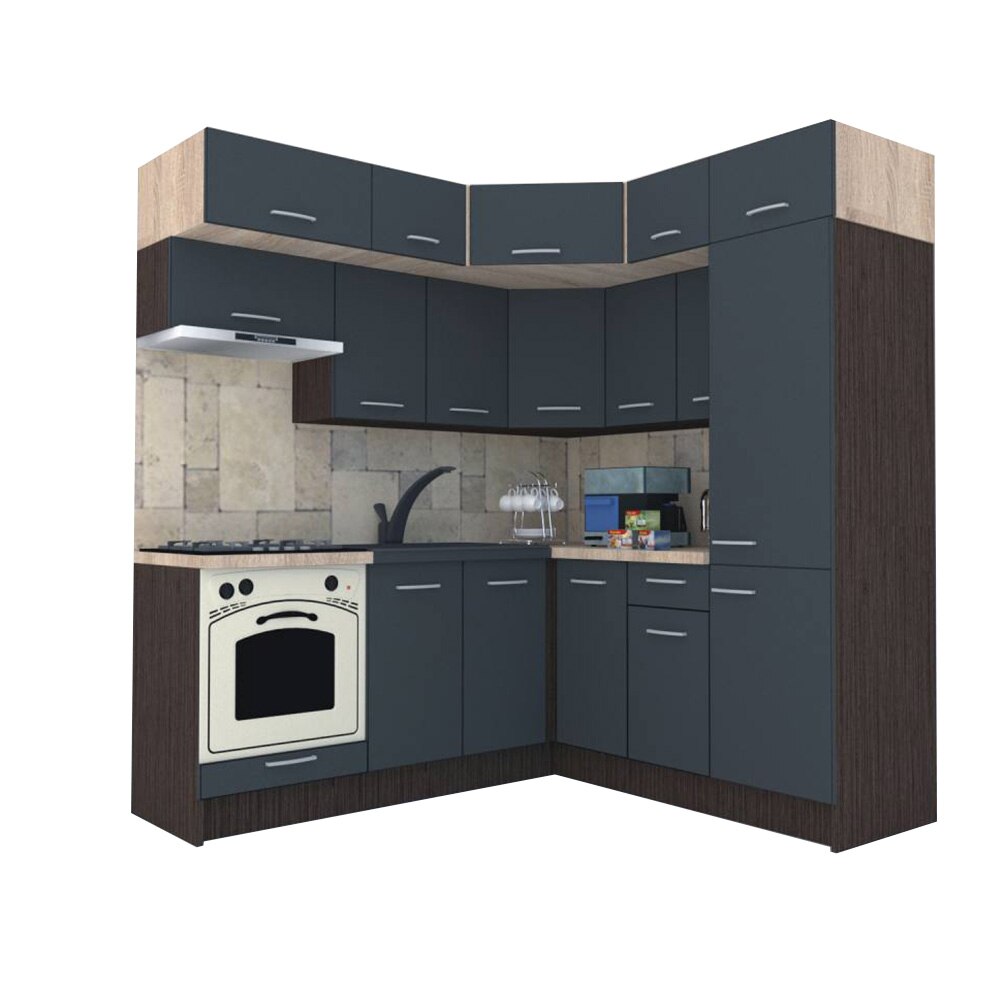 Set Bucatarie de Colt Genarom BIG GENA NEW ST. 190-200 x 225,5 x 60 cm, Cu Corp de Cuptor, Wenge / Decor 0164