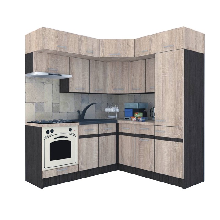 Set Bucatarie de Colt Genarom BIG GENA NEW ST. 190-200 x 225,5 x 60 cm, Cu Corp de Cuptor, Stejar Sonoma