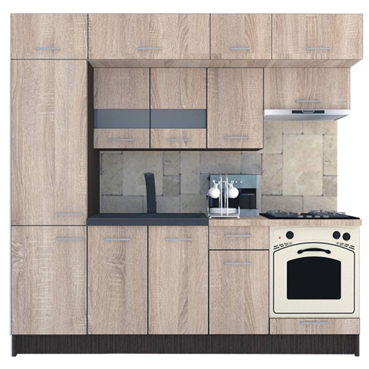 Set Bucatarie Genarom BIGMAR New 230 B, 230 x 225,5 x 60 cm, Wenge / Decor 3025