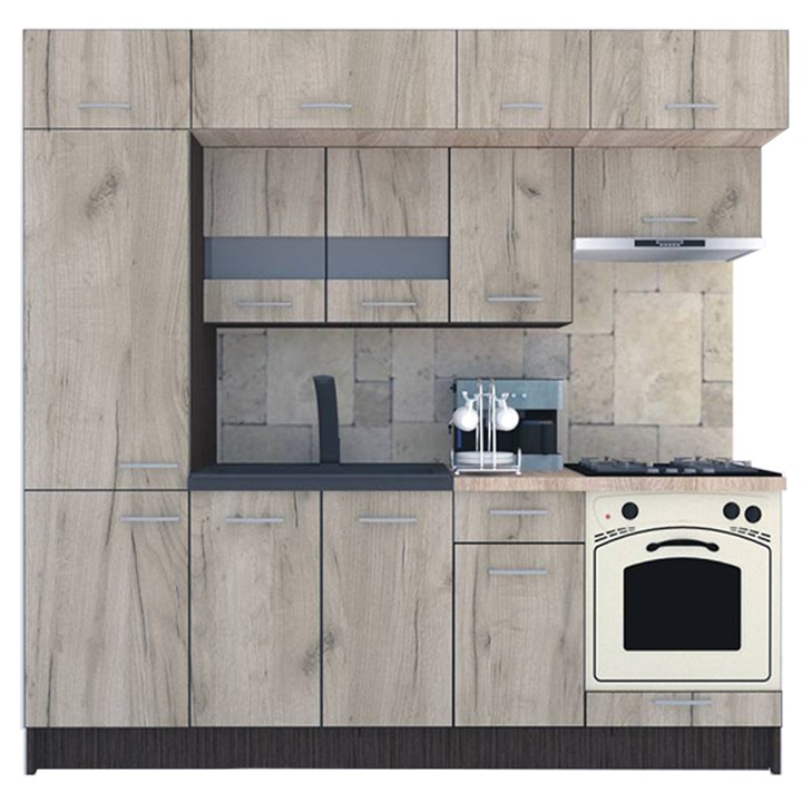 Set Bucatarie Genarom BIGMAR New 230 B, 230 x 225,5 x 60 cm, Wenge / Decor K002