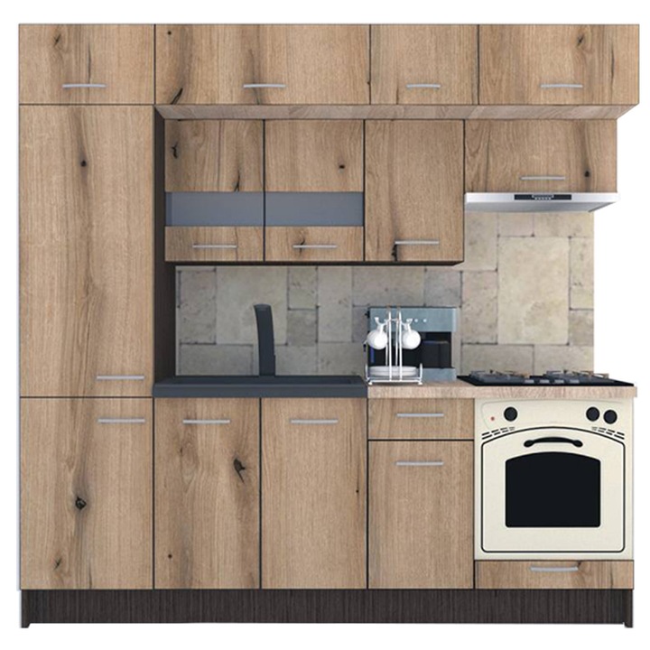 Set Bucatarie Genarom BIGMAR New 230 B, 230 x 225,5 x 60 cm, Wenge / Decor K365