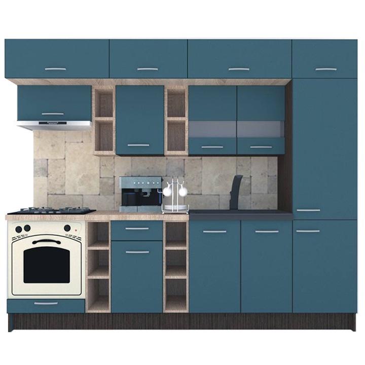 Set Bucatarie Genarom BIGMAR New 270 A, 270 x 225,5 x 60 cm, Wenge / Decor 0244