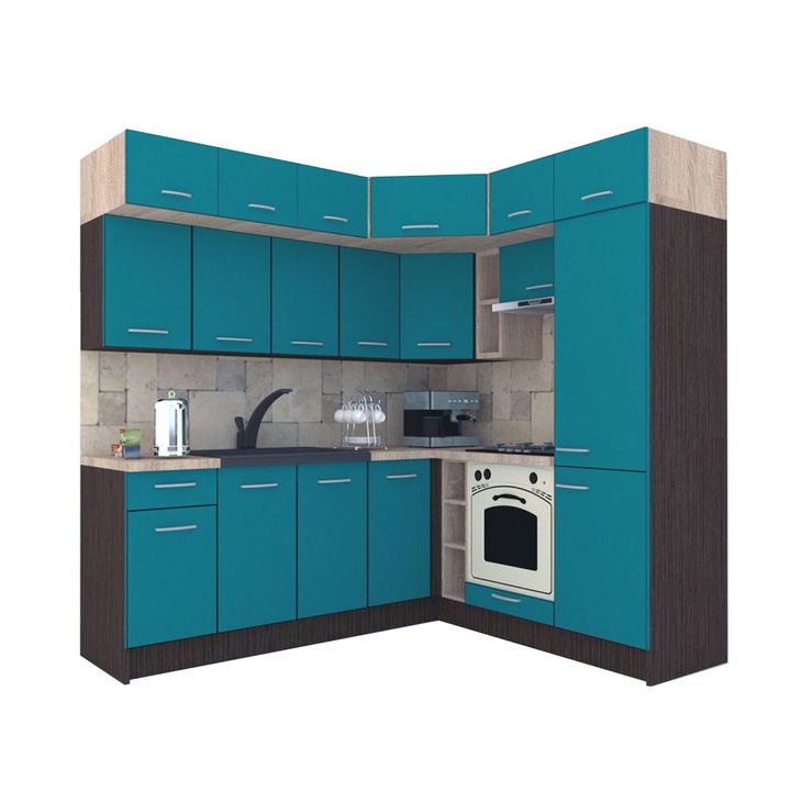 Set Bucatarie de Colt Genarom BIG GENA NEW ST. 190-220 x 225,5 x 60 cm, Cu Corp de Cuptor, Wenge / Decor 0245