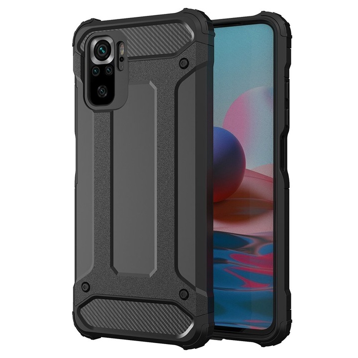 Masszív Hybrid Armor tok, kompatibilis Xiaomi Redmi Note 10 Pro telefonnal, fekete