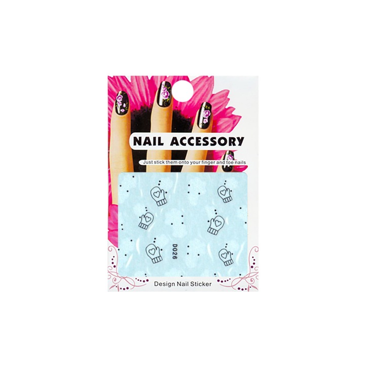 Tatuaj sticker cu efect acrilic, MoonbasaNails, D026, Albastru-negru