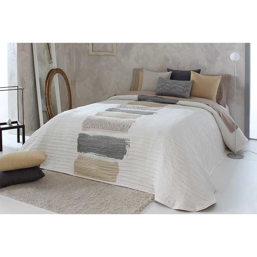 Set Cuvertura Laker si o fata de perna, Reig Marti, nuante de bej gri, 190 cm x 270 cm