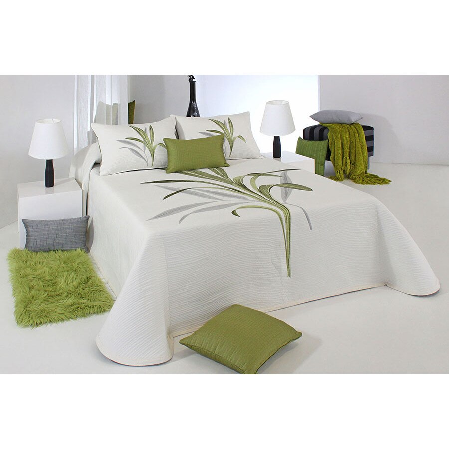 Set Cuvertura premium Lynette si 2 fete de perna, Reig Marti, verde, dimensiune 280 cm x 270 cm