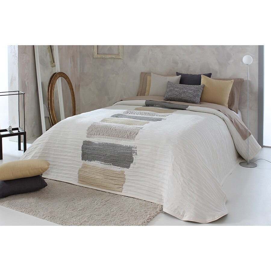 Set Cuvertura Laker si 2 fete de perna, Reig Marti, nuante de bej gri, dimensiune 235 cm x 270 cm