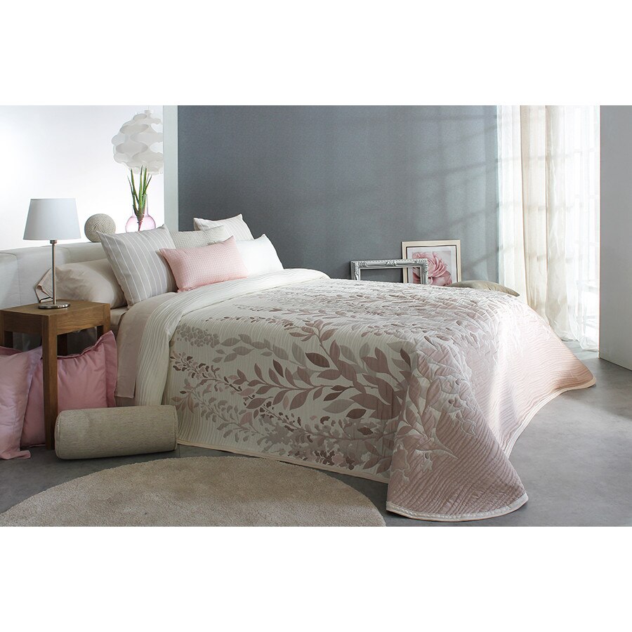 Set Cuvertura premium Lisboa si 2 fete de perna, Reig Marti, roz, dimensiune 250 cm x 270 cm