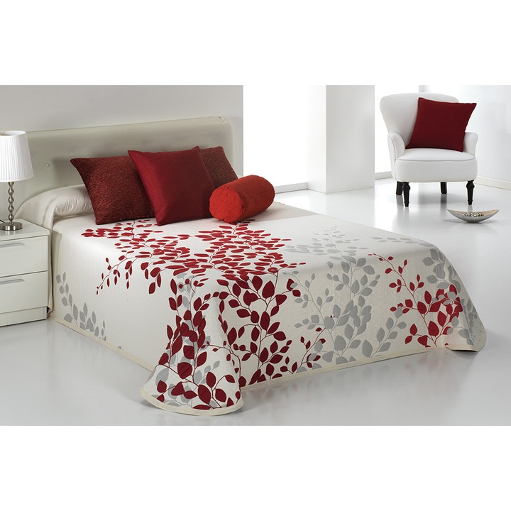 Set Cuvertura premium Geisha si 2 fete de perna, Reig Marti, rosu gri, dimensiune 280 cm x 270 cm