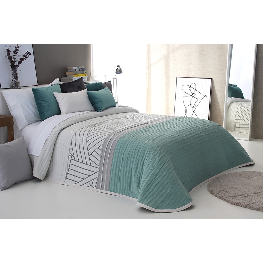 Set Cuvertura Coach si o fata de perna, Reig Marti, turqoise, 190 cm x 270 cm