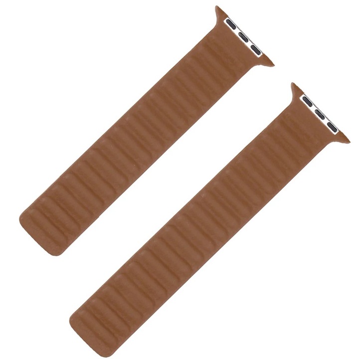 Curea model leather link, marca THD, pentru Apple Watch 45 mm seria 7, marime universala, culoarea maro inchis, saddle brown